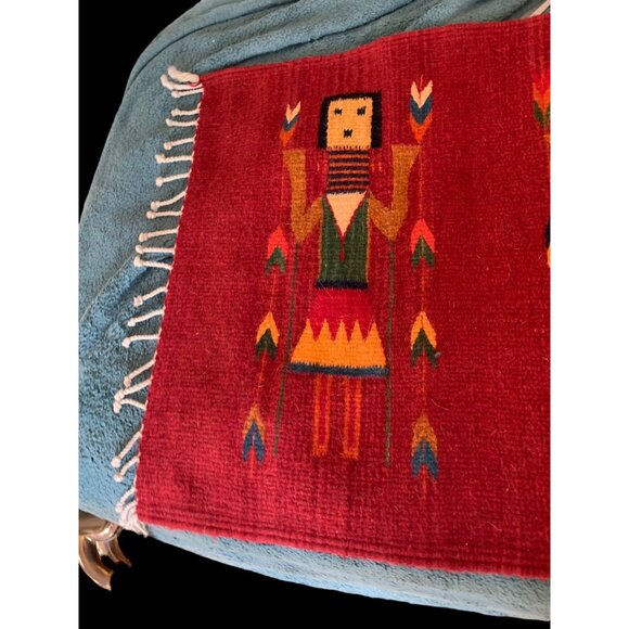 Vintage Zapotec Rug Women of the Cornfield Red Hand Woven Wool 23 x 41 Fringed - Picture 13 of 13